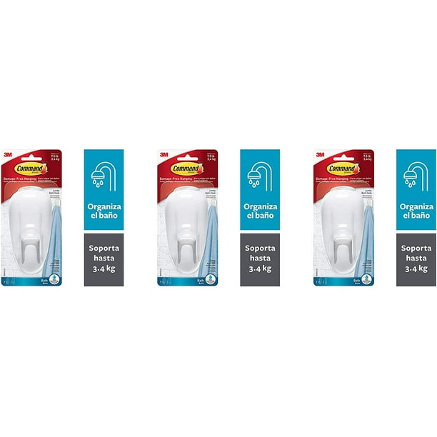 White 2-Strip Command Bathroom Hook with Water-Resistant Strips 1-Hook 17600B 2 Pack